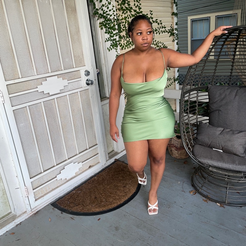 Mint green satin mini dress